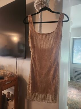 Metallic Gold Mesh Slip Dress